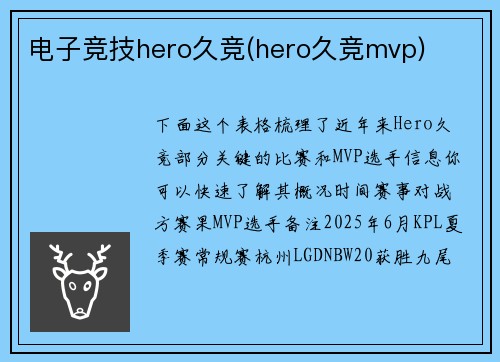 电子竞技hero久竞(hero久竞mvp)